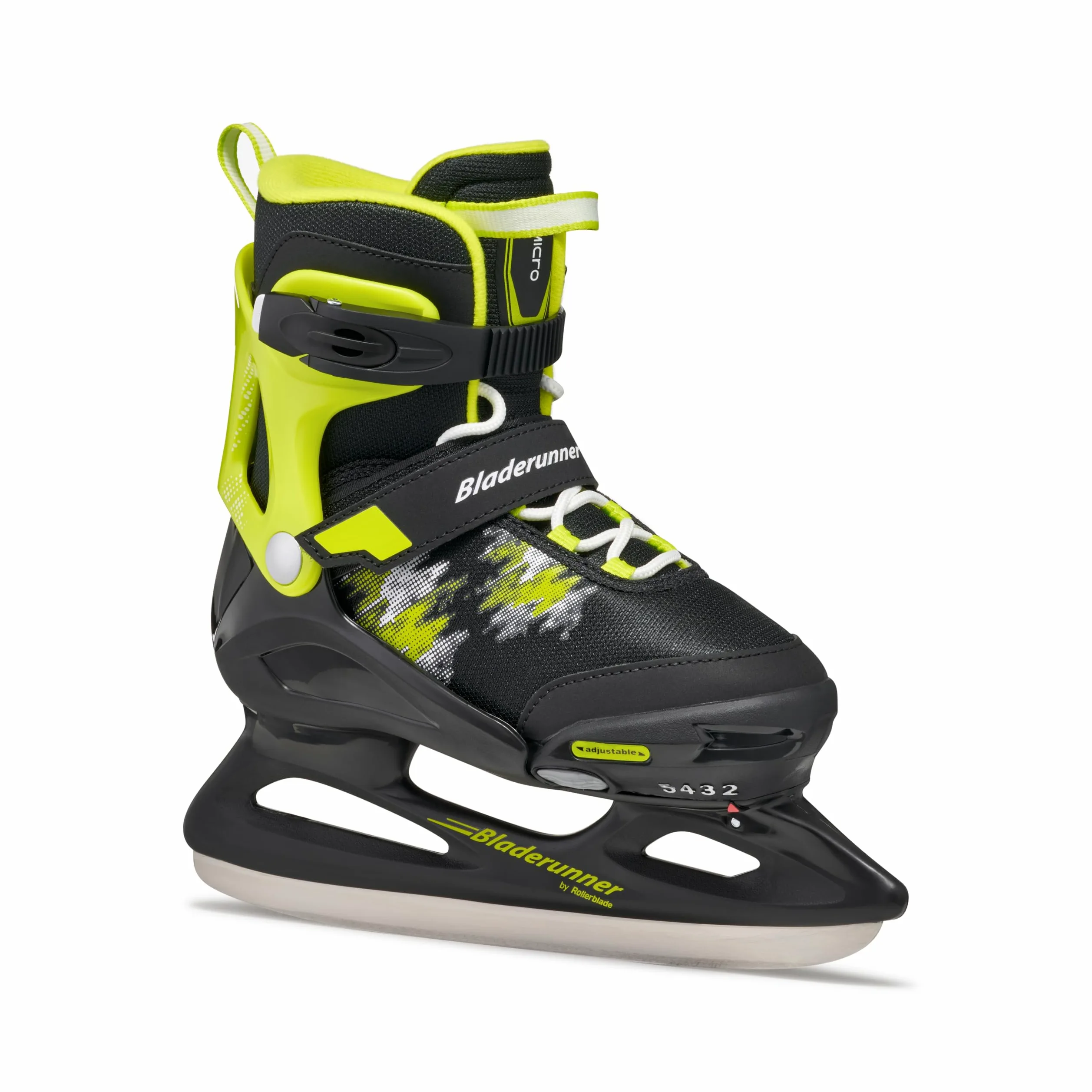 Bladerunner Micro Ice Patins à Glace Taille Réglable, Enfants et Adolescents, Noir/Citron Vert, 36-40