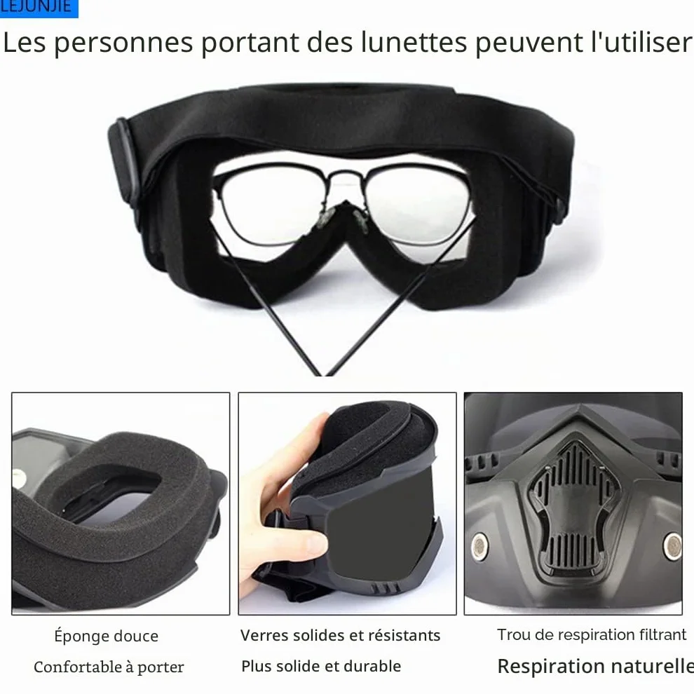 Casque Tactique Mich avec Masque Facial détachable et Lunettes de Protection pour Airsoft, Paintball, Chasse