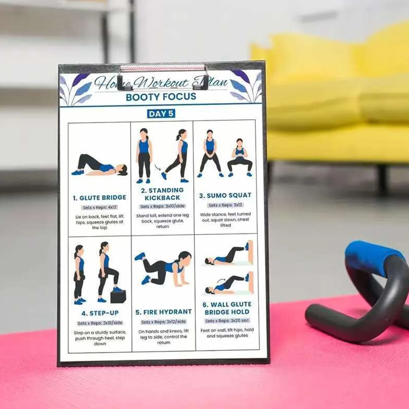 Affiches d'entraînement fitness salle de sport à domicile | Tableau d'action exercices yoga français