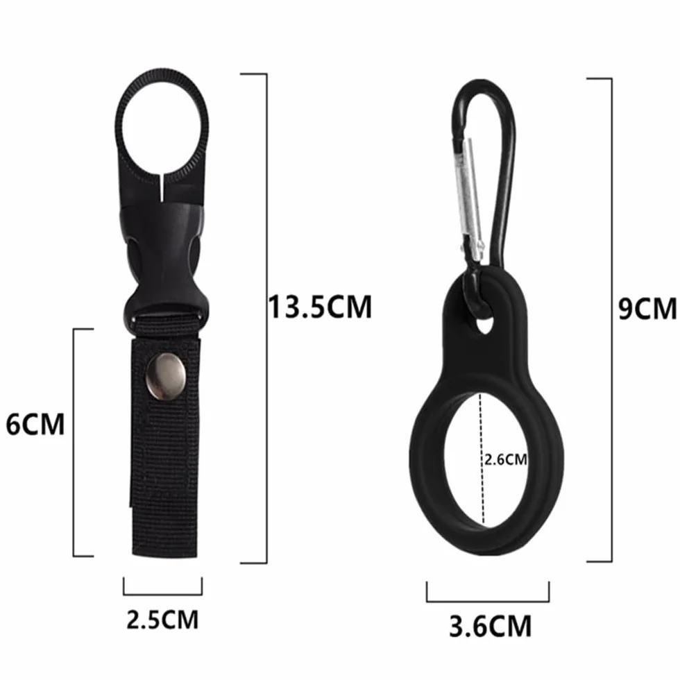 Porte-bouteille noir avec mousqueton en aluminium léger, clip de ceinture pour extérieur, 4 boucles