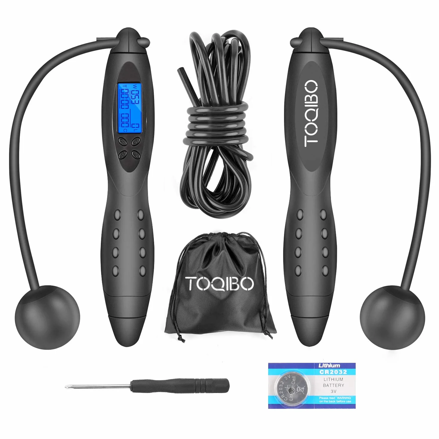 Corde à Sauter Sport sans fil avec Compteur Calories, Minuterie et LCD, Poignées Antidérapantes Réglable pour Adulte Enfant