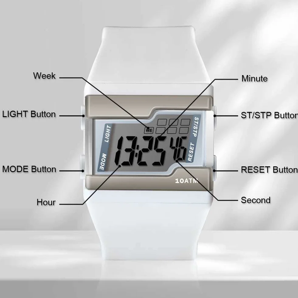 Montre Numérique Plongée 10 ATM Etanche Chronomètre Réveil Calendrier Rétroéclairage