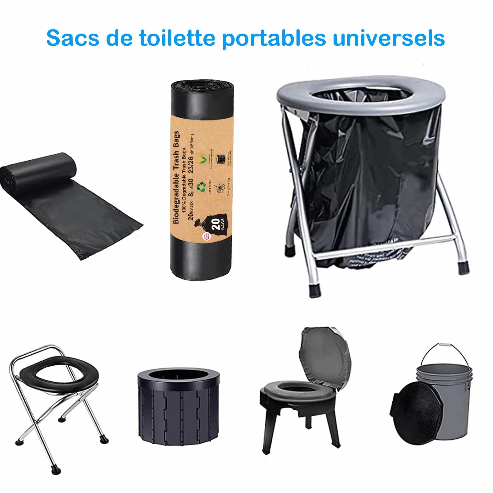 Sacs de toilette compostables camping 40 pièces 8 gallons 30 litres pour toilette portable extérieur