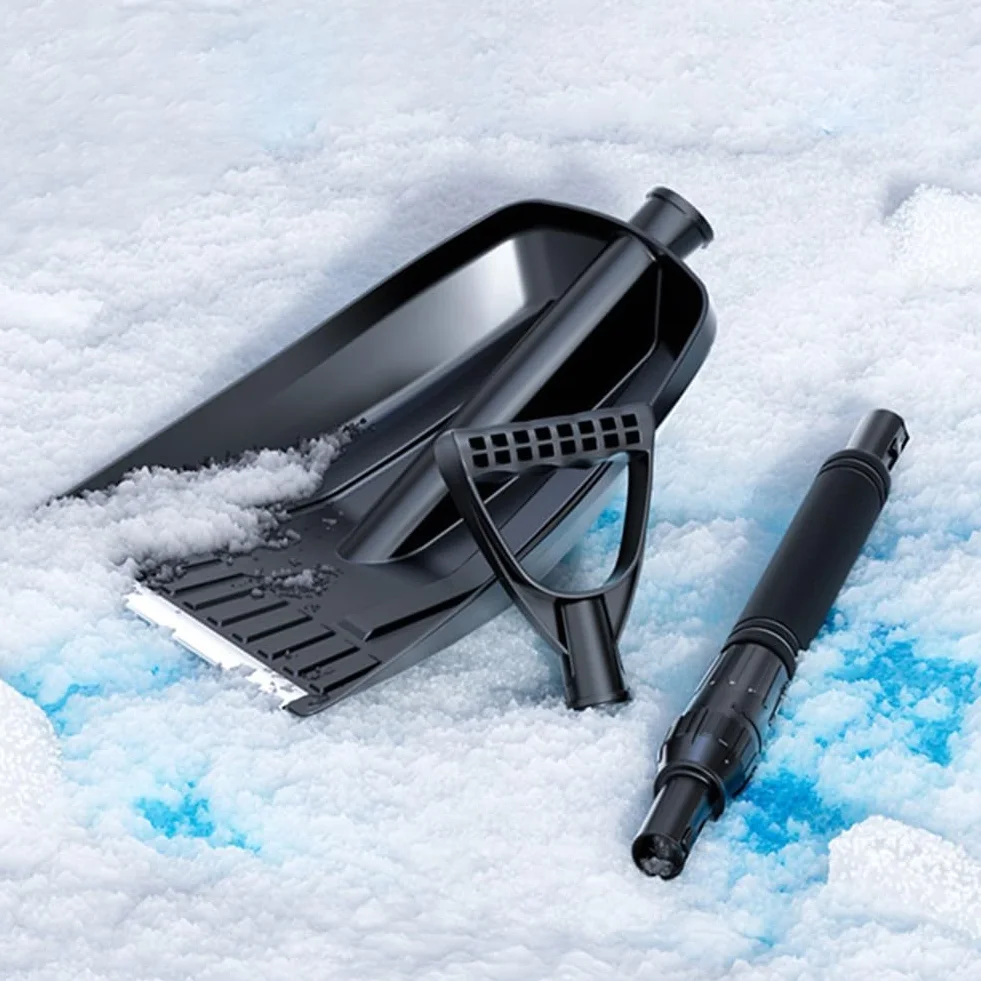 Pelle à neige rétractable pour voiture avec angle réglable, 71-86 cm extensible en aluminium et ABS avec poils à 3 rangées, noir