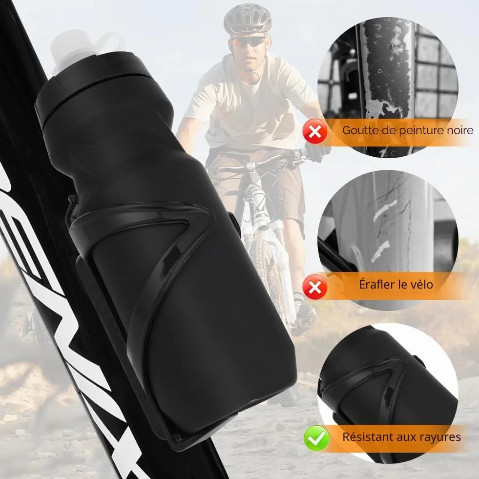 Porte-Bidon Universel 650ML sans BPA Support Gourde Robuste VTT Vélo Route Noir