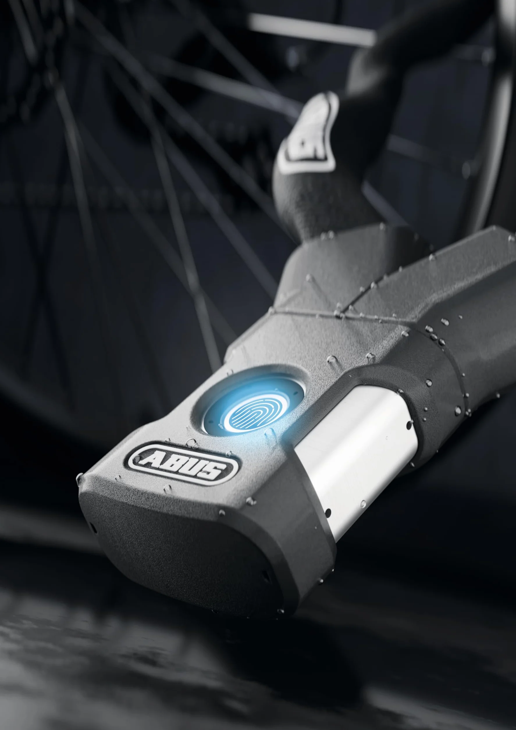 ABUS Kettenschloss YARDO 7807F avec capteur d'empreinte digitale, 110 cm | Antivol vélo avec capteur d'empreinte, chaîne ronde 7 mm, verrouillage automatique, IP66 & IP69