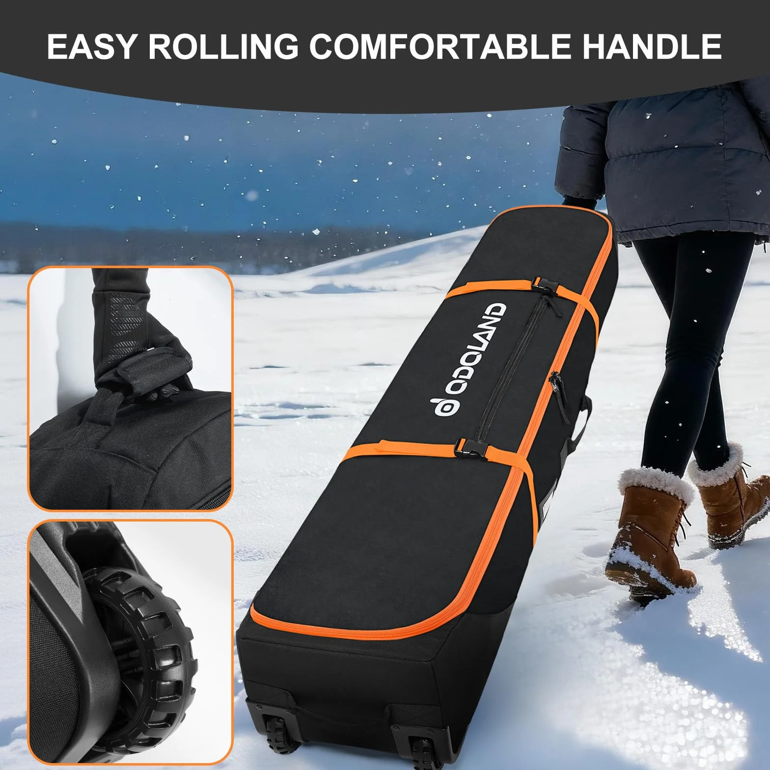 Odoland Housse à Skis Roulant 170/190 cm Sac à roulettes pour Snowboard Tissu Oxford 900D Imperméable