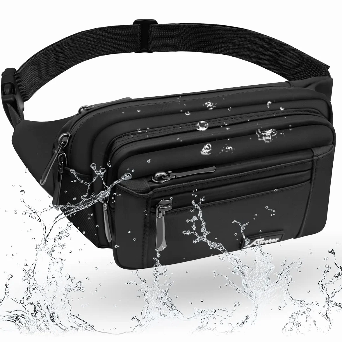 HNOOM Sac Banane Imperméable Homme Femme avec 5 Poches Sangle Réglable Grande Capacité Noir