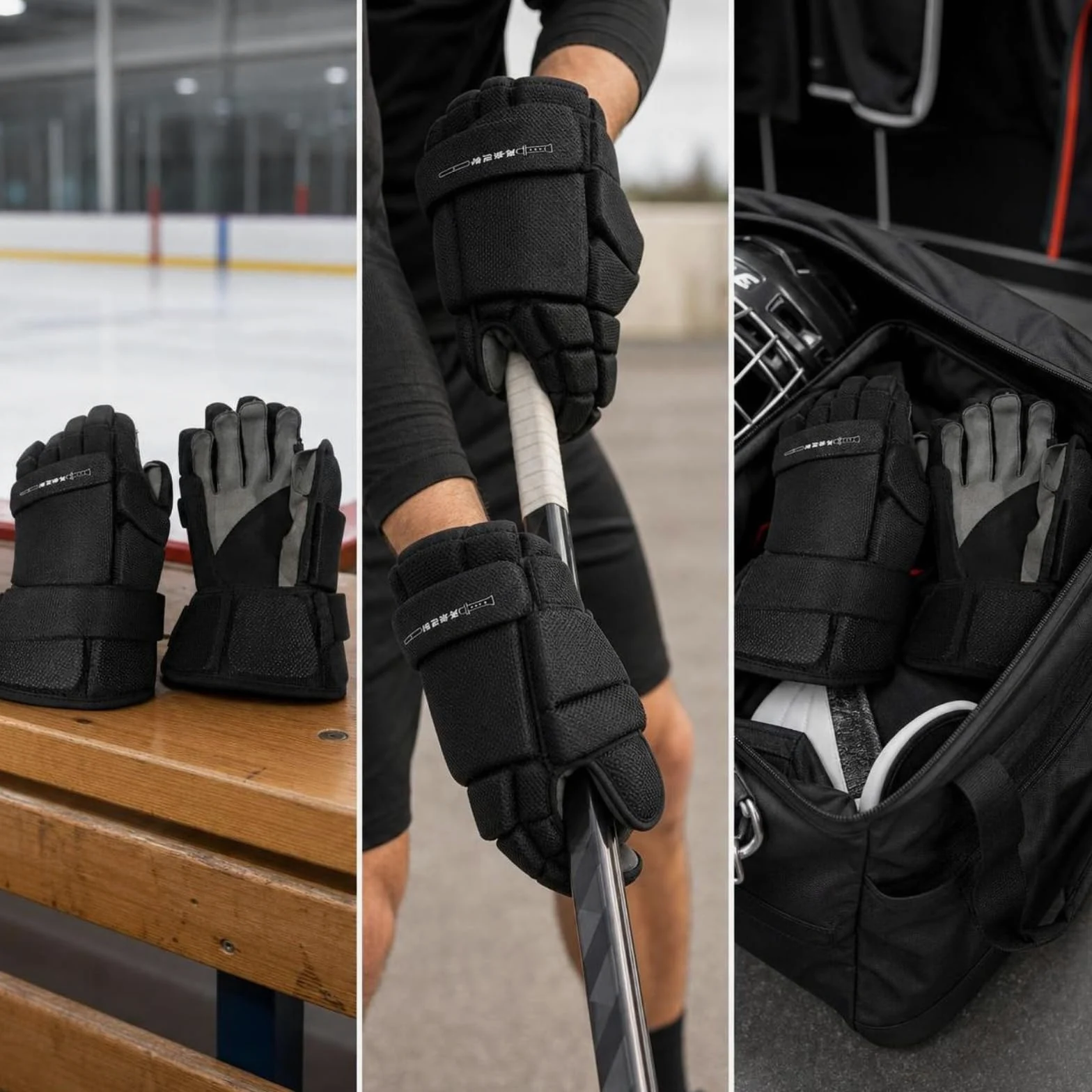 Gants Hockey avec Protège-Doigts Antidérapant Gants Hockey avec Paume Renforcée Respirants