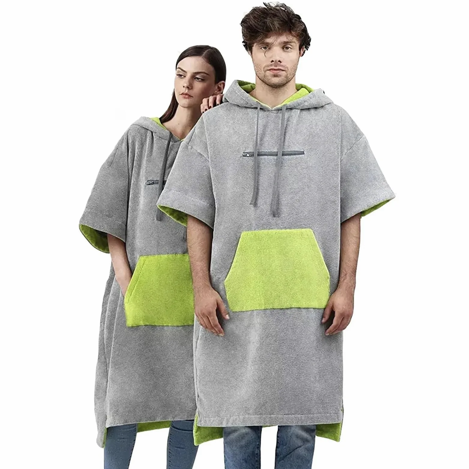 Changement de Robe Poncho de Plage, Natation, Surf, for Adulte, épais, Peignoir à Capuche, for Le Sport en Plein air, Serviette Bain, Cape plongée(Blue Gray)