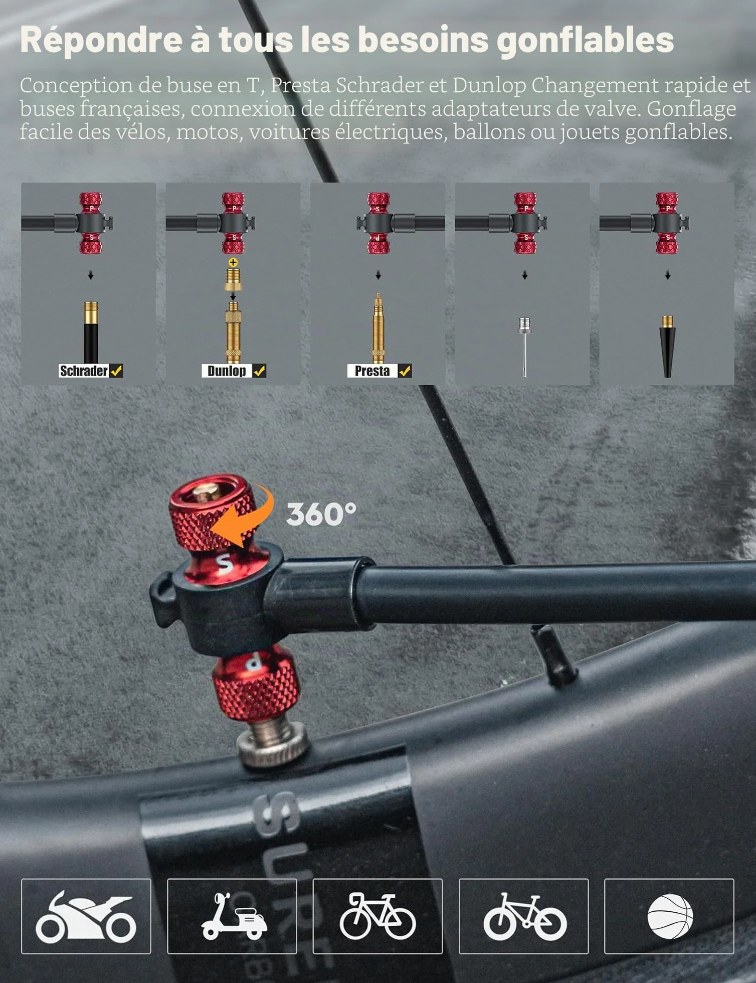 Pompe à Vélo avec Manomètre, Aluminium Mini Pompe Vélo Pied Valve Schrader Presta pour Route VTT