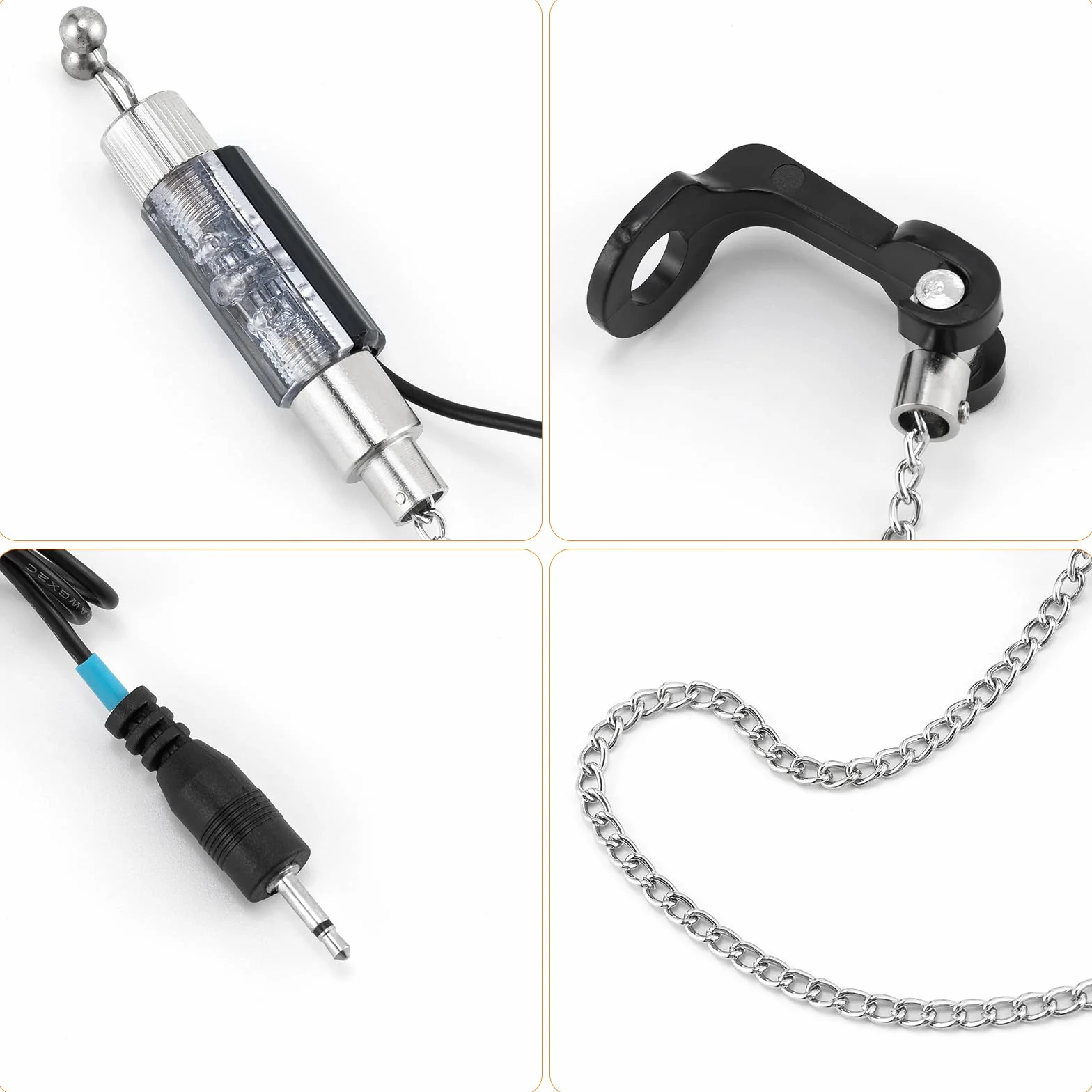 Dr.Fish Indicateurs de Morsure Lot de 3/4 Swinger Lumineux à LED, Ecureuil Pêche Carpe Portables avec Prise Jack 2,5mm Balanciers Détachables sur l'anneau de la Canne