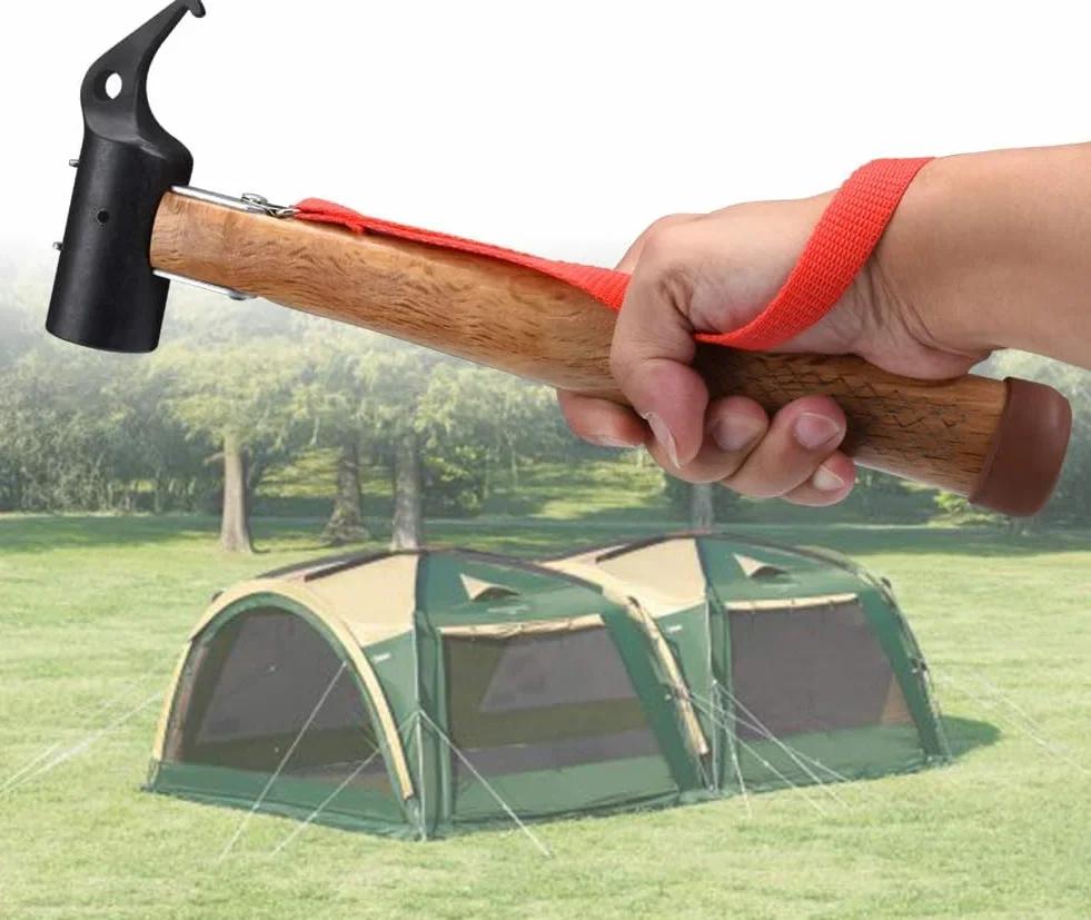 Keello Marteau de Camping Maillet en Bois Multifonctions avec Cordon pour Piquets de Tente