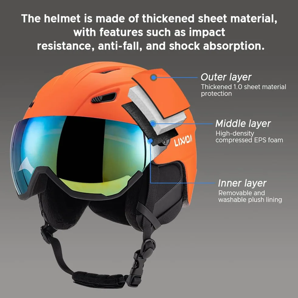 Lixada Casque de ski intégré Casque de snowboard pour homme et femme avec visière amovible