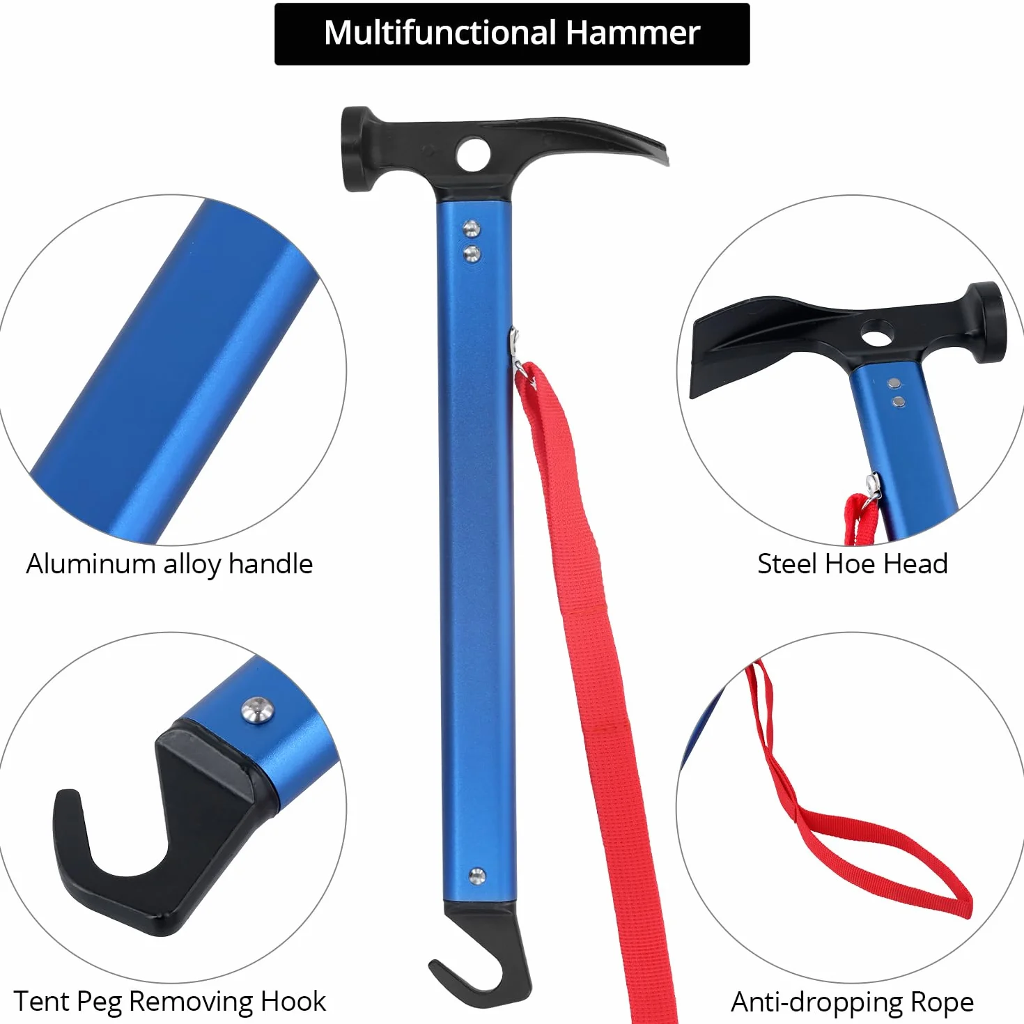 Marteau de Camping QWORK 30.5 cm, Maillet Extérieur en Aluminium avec Extracteur de Piquets