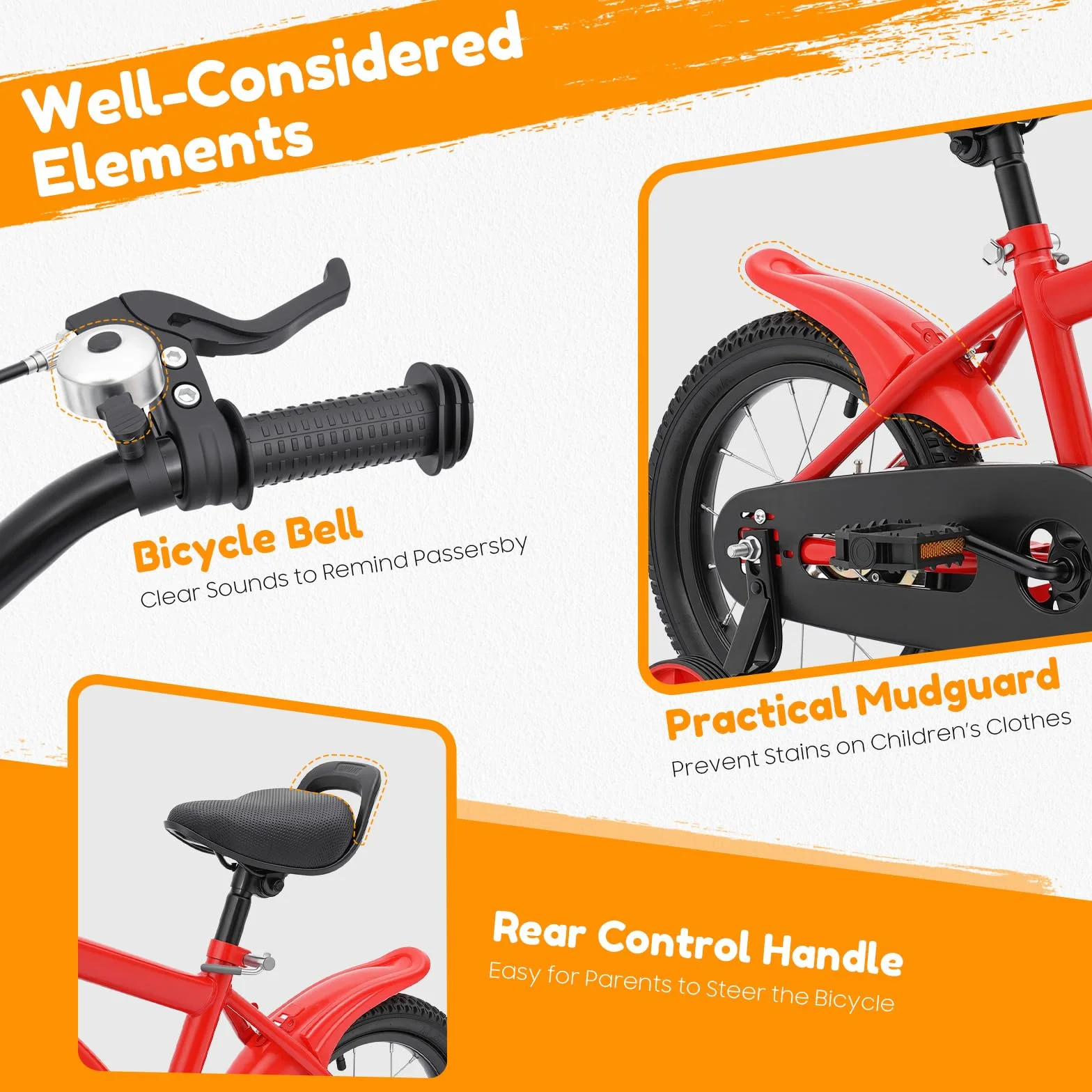 Vélo enfant 14 pouces roues stabilisatrices double freinage selle réglable