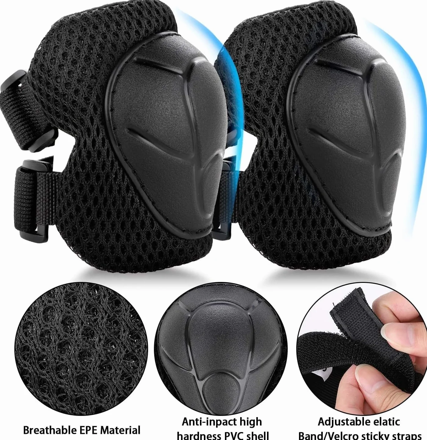 Protection Roller Enfant Rose 6 Pièces Genouillère Sport Fille Adolescents (Noir)