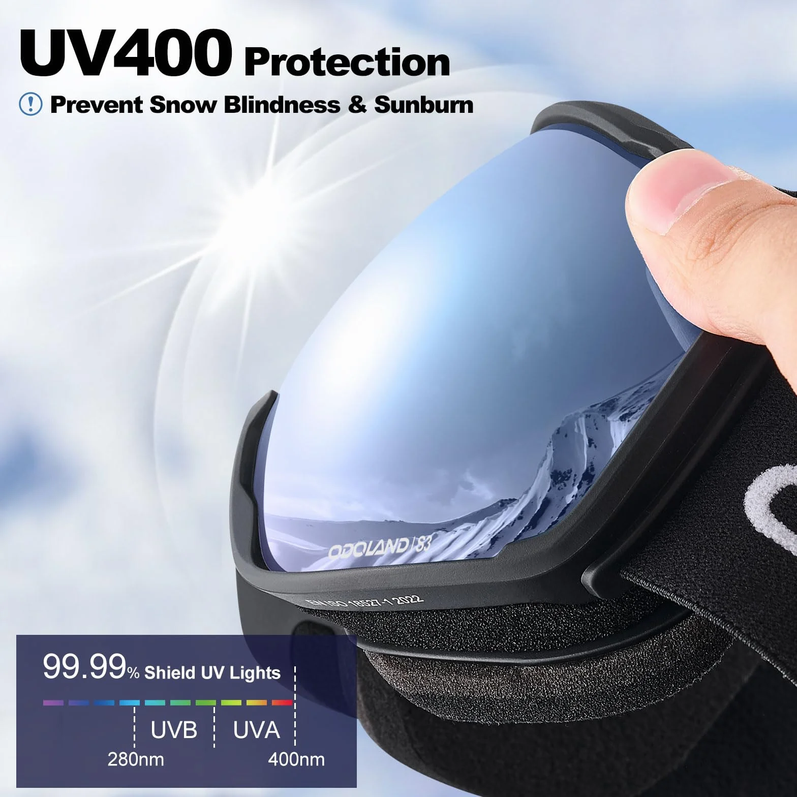 Odoland Lunettes de Ski Masque Snowboard Anti-UV400 Anti-Buée OTG Sphérique