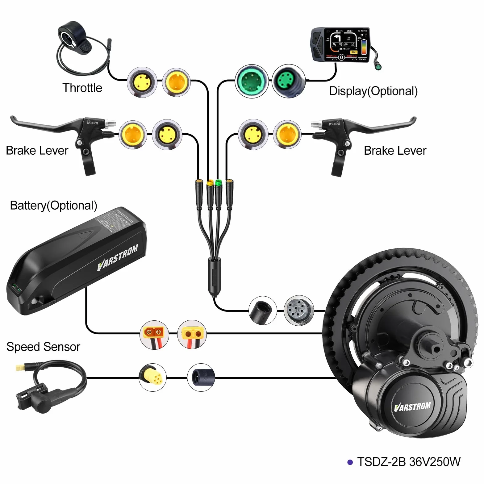 Kit Velo Electrique TSDZ-2B Moteur Central 36V 250W avec Batterie et Affichage