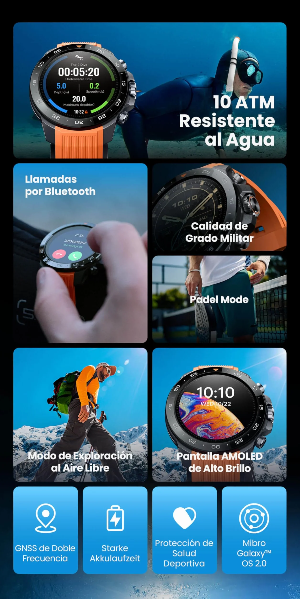 Mibro GS Explorer S montre de plongée étanche 10 ATM appel Bluetooth