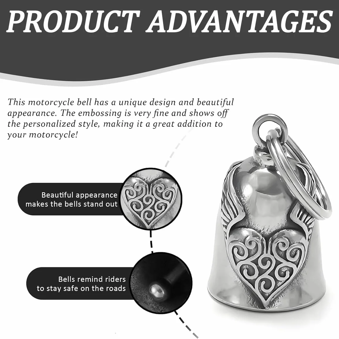 Ruvan Guardian Bell, Clochette Moto Porte Bonheur, Guardian Ride Bell, Guardian Bell Moto Vélo, Acier Inoxydable Moto En Forme D'ange Gardien À Suspendre