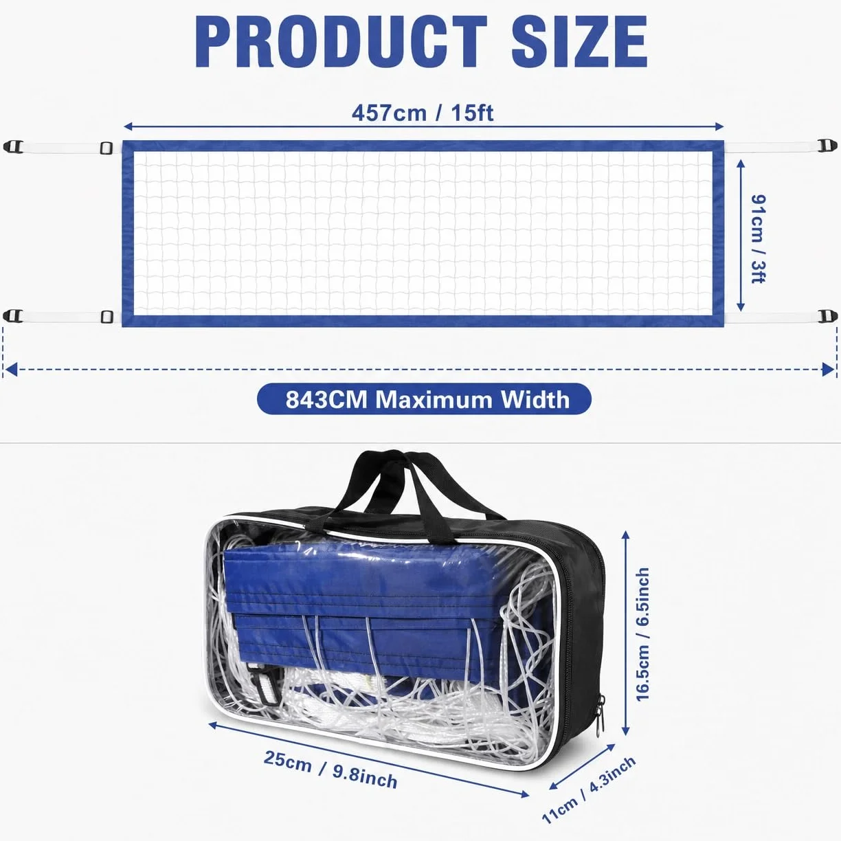 Filet Volley Piscine 457 x 91 cm PE Résistant Imperméable avec Sac de Transport