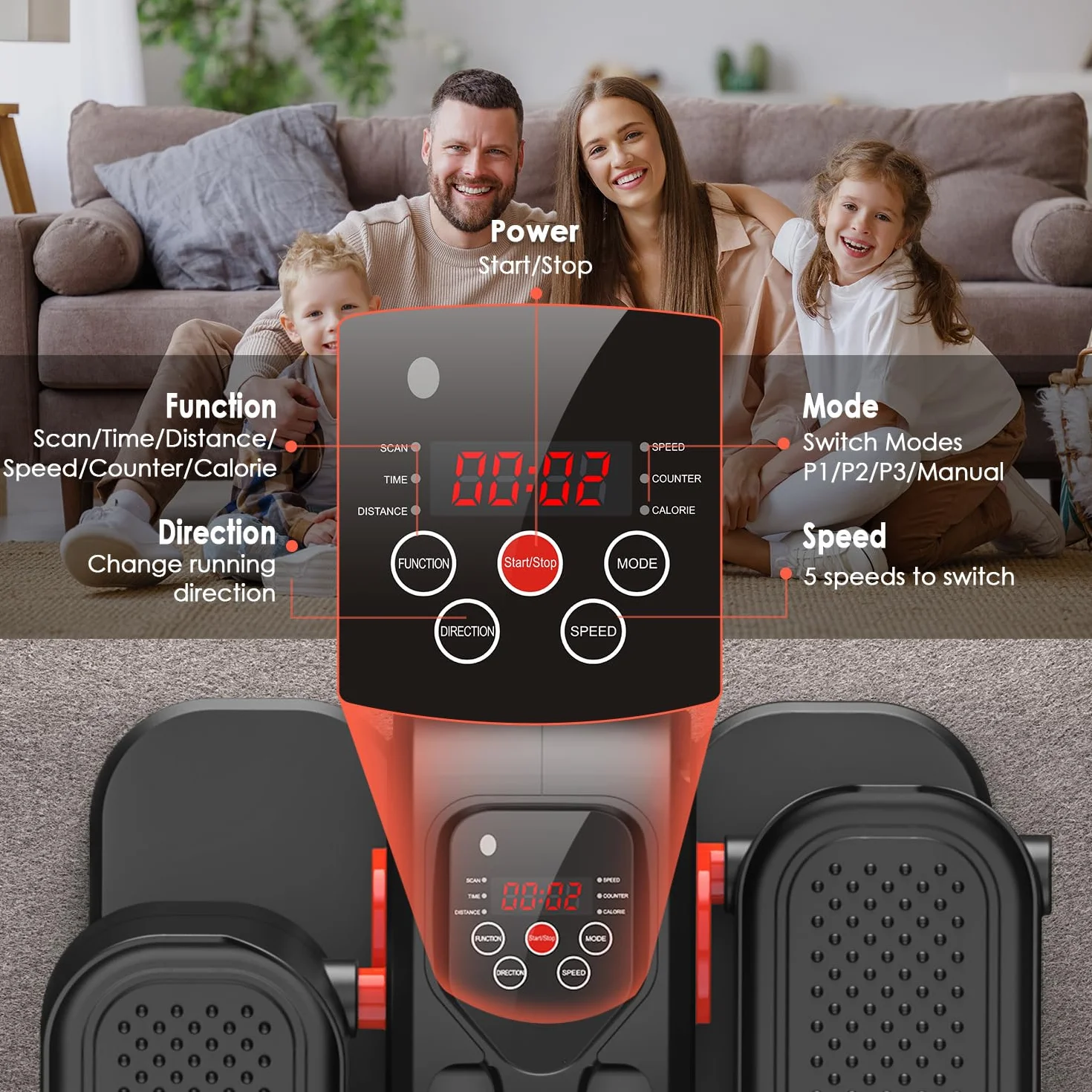 Exerciseur à Pédale Elliptique Portable Ultra Silencieuse avec Télécommande pour Personnes Âgées et Adultes