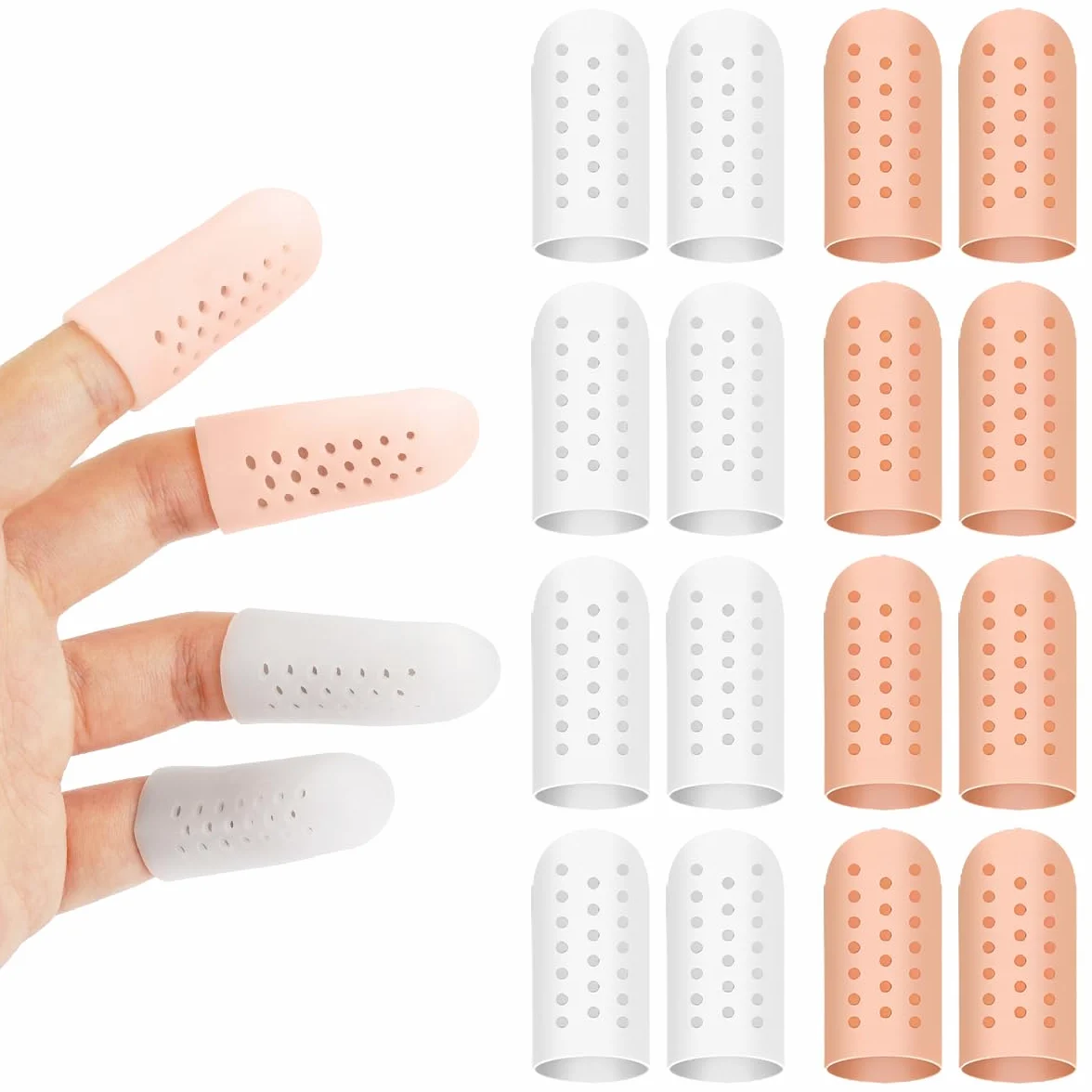 Rairsky 16 Pièces Protege Doigt Respirants en Gel Silicone, Doigtier Silicone pour Doigt, Protège Doigts en Gel avec Trous D'aération, Protege Doigts pour L'eczéma, L'arthrite et les Mains Crevassées