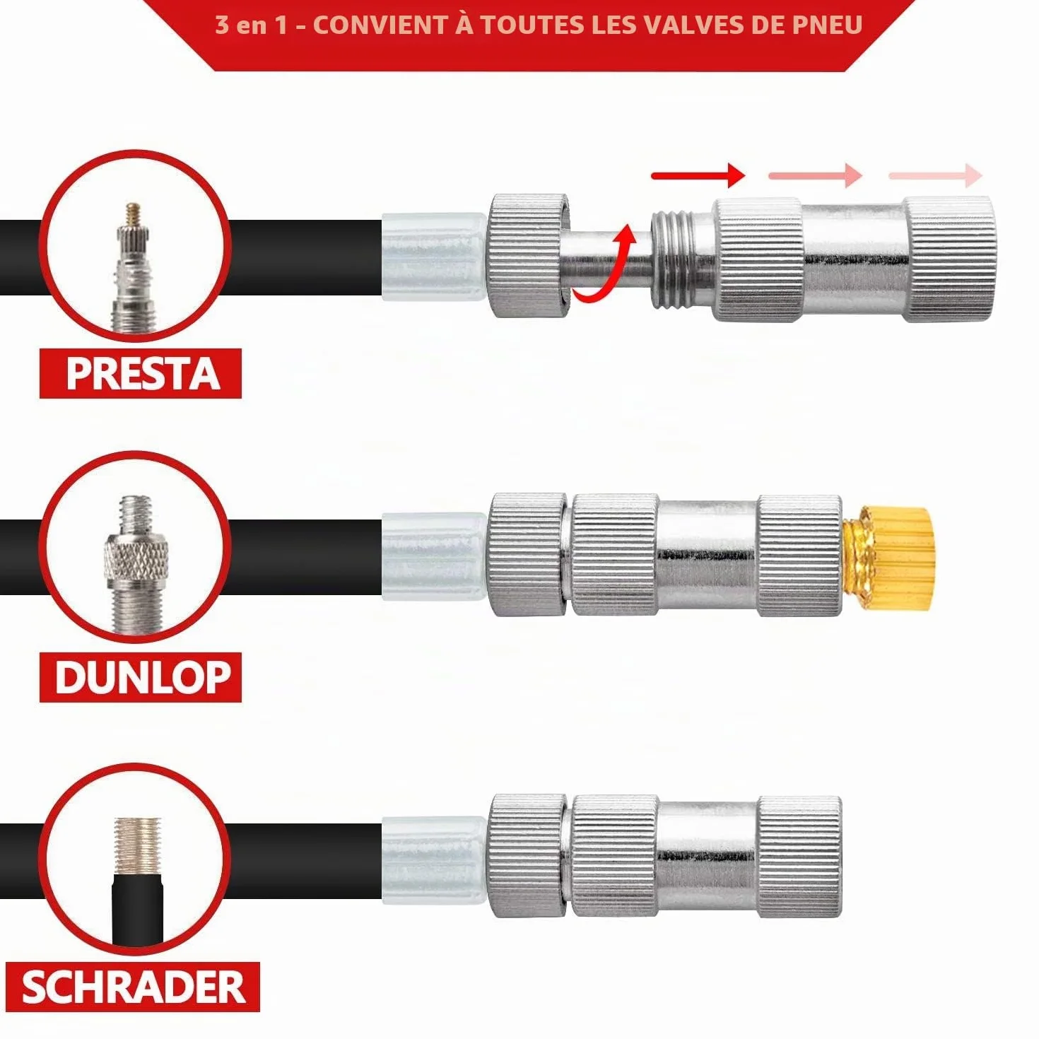 Pompe à Vélo avec Manomètre Tuyau Rallongé pour Schrader et Presta Valve
