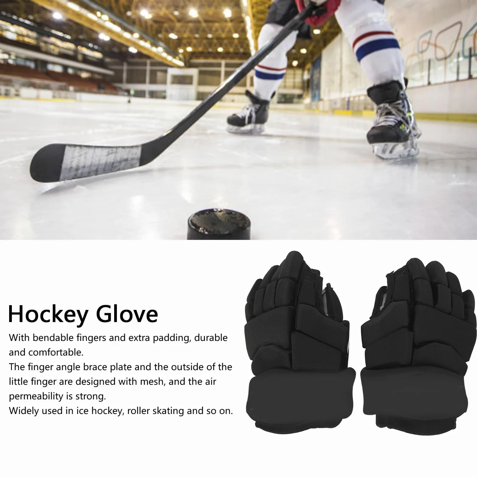 Gants de joueur de hockey - Gants de protection des doigts flexibles pour hockey sur glace, hockey sur patins avec rembourrage extra design respirant tissu en nylon durable