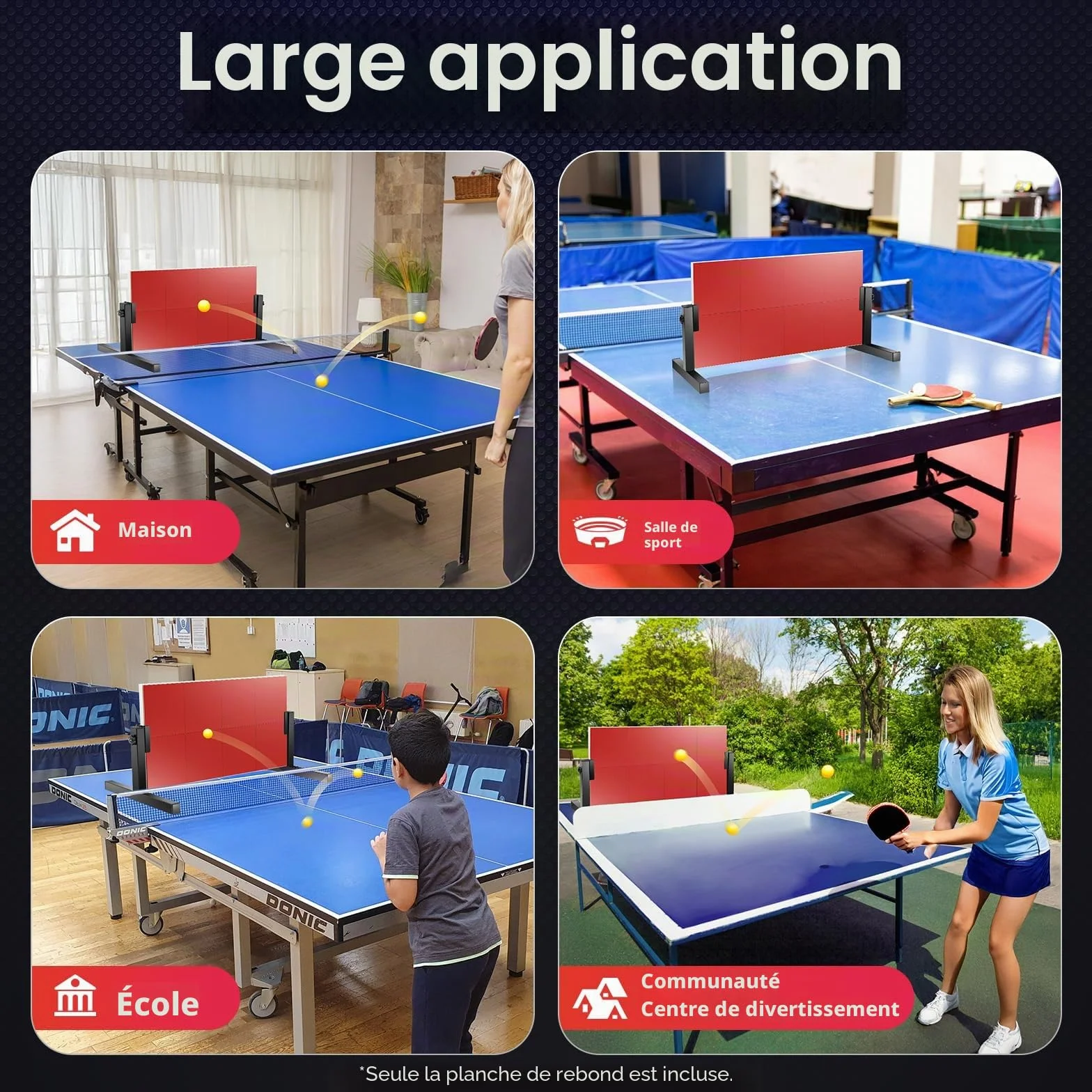 Ping Pong Rebounder Planche de tennis de table rebond avec 8 caoutchoucs rouges, équipement d'auto-entraînement pour la maison, la gym, l'intérieur et l'extérieur