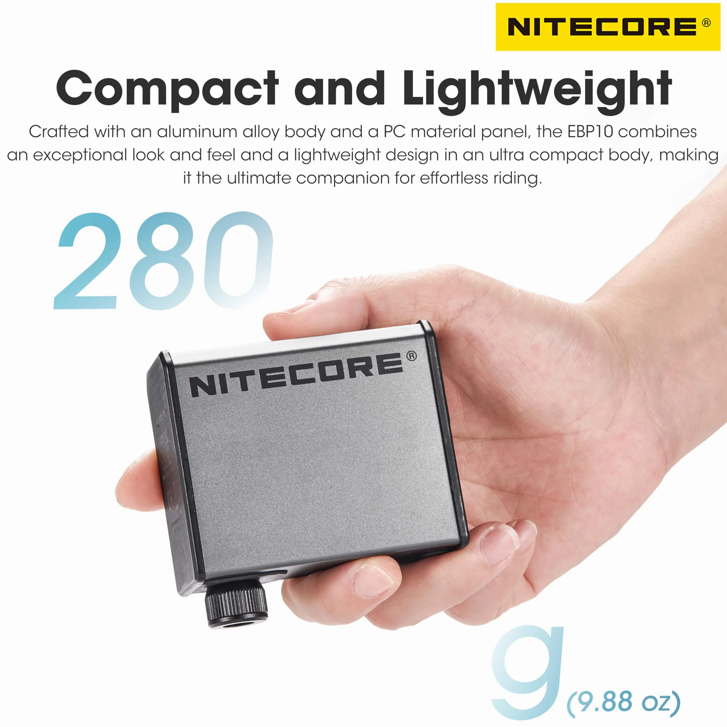 NITECORE EBP10 Pompe à vélo électrique Portable avec jauge et Valve Presta et Schrader Max 144 PSI, Gris