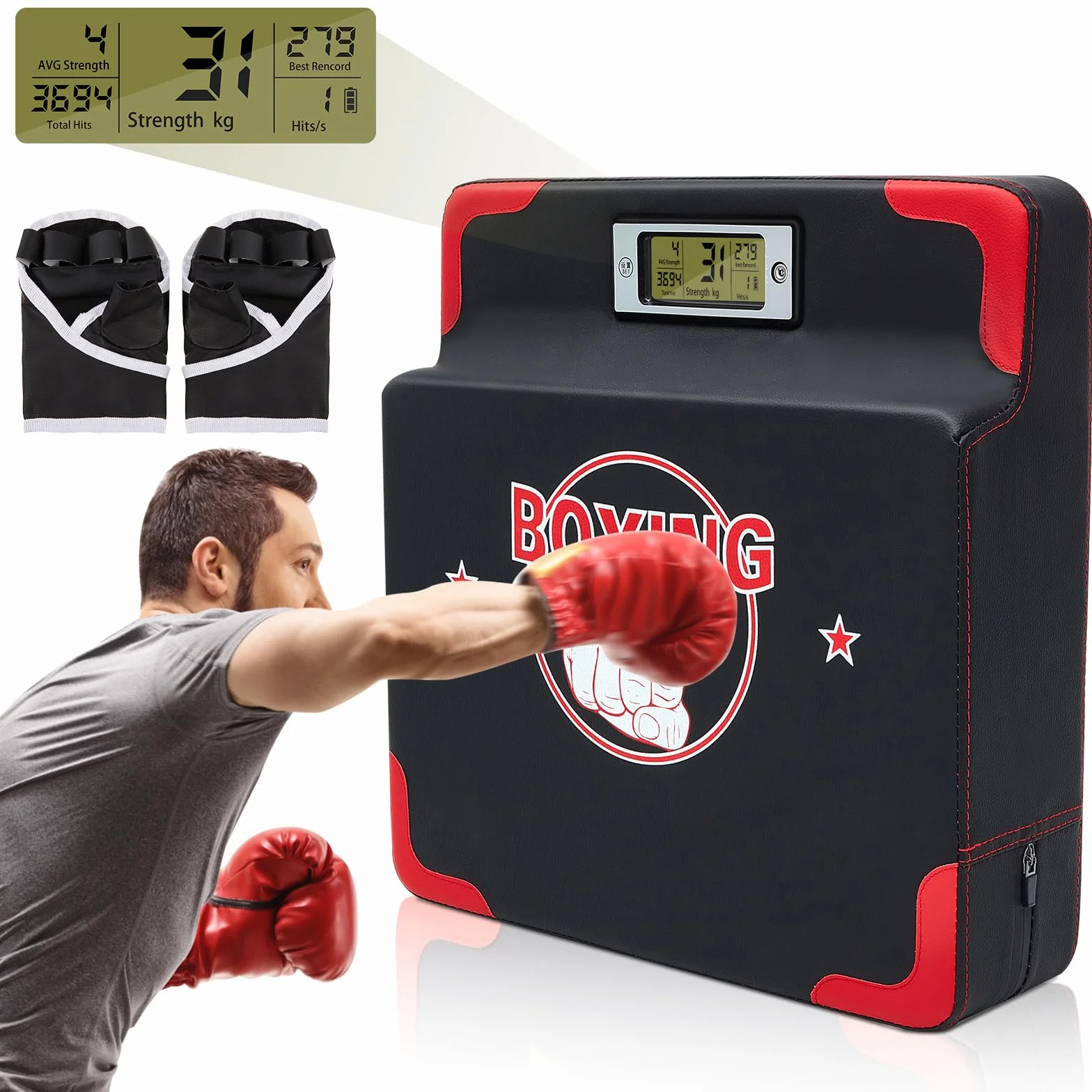 Hoteam Testeur de force de frappe avec capteur de force de frappe réglable en hauteur - Équipement d'entraînement de boxe mural - Machine de boxe pour adulte et enfant