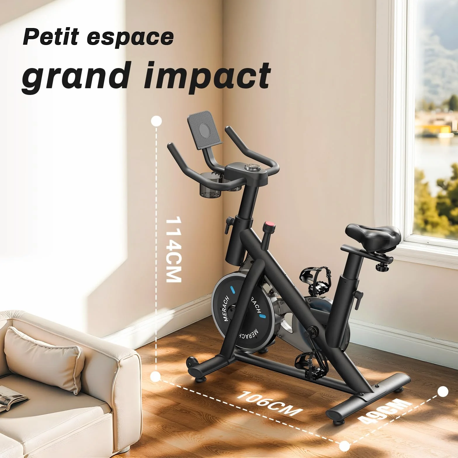 MERACH Vélo d'Appartement Fitness Intérieur Silencieux Résistance Réglable Écran LCD Capacité 136KG