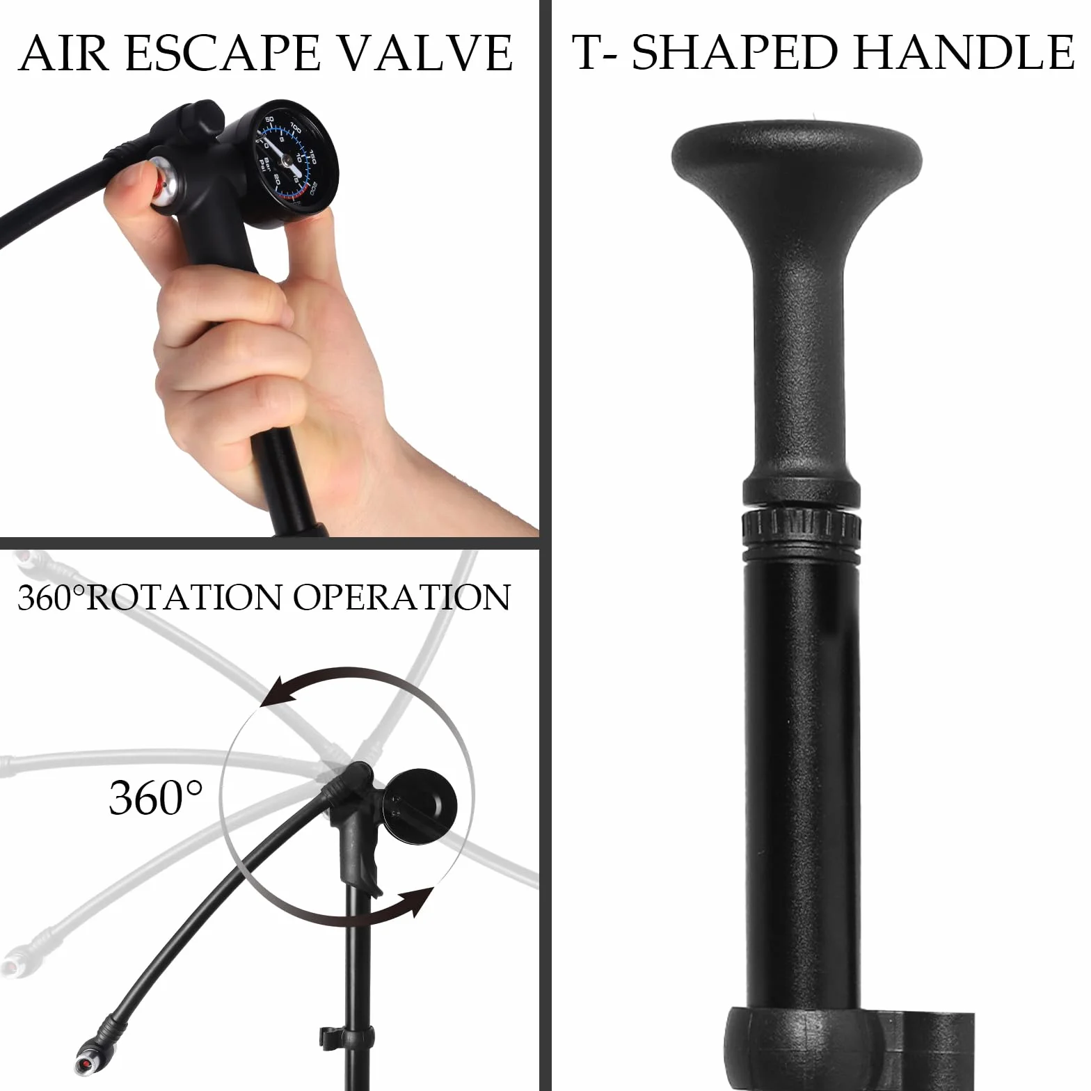 Pompe à Amortisseur Haute Pression 300 PSI 3 en 1 pour Fourche Suspension Arrière Mini Pompe Velo