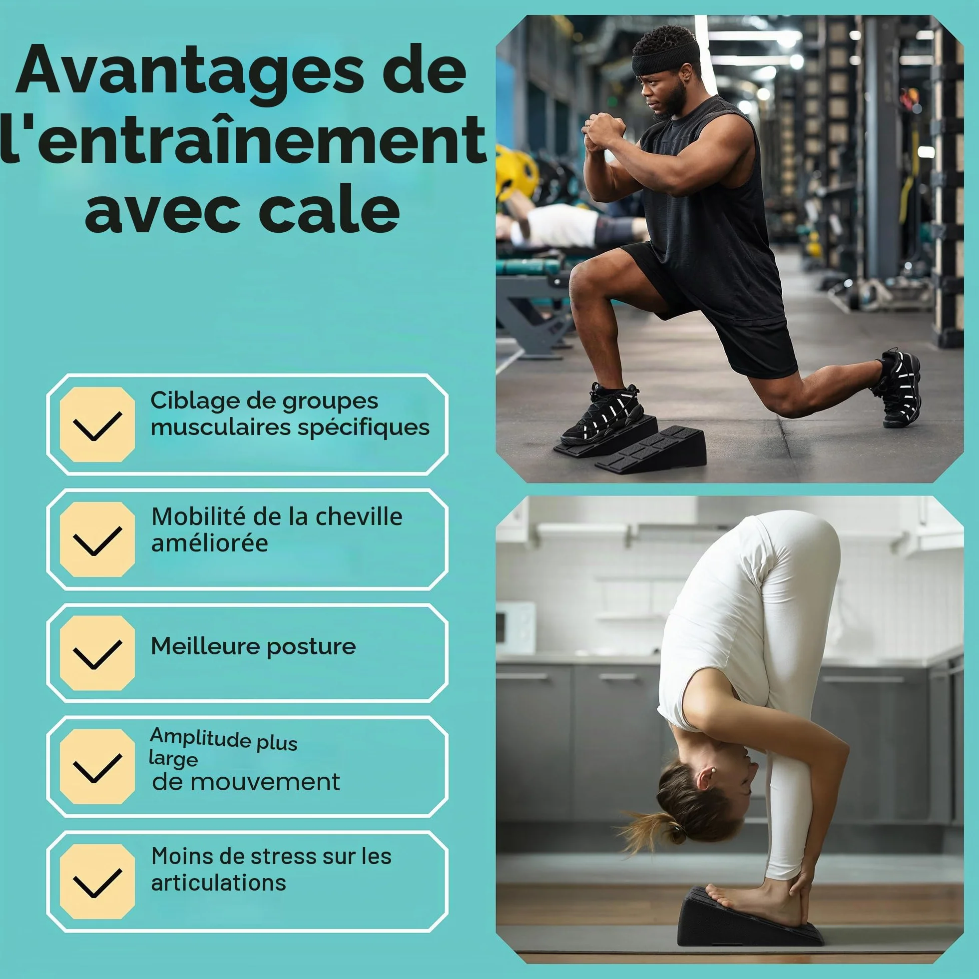 Cale de squat inclinée 236 kg – Planche inclinée pour squats – Bloc yoga étirement mollets