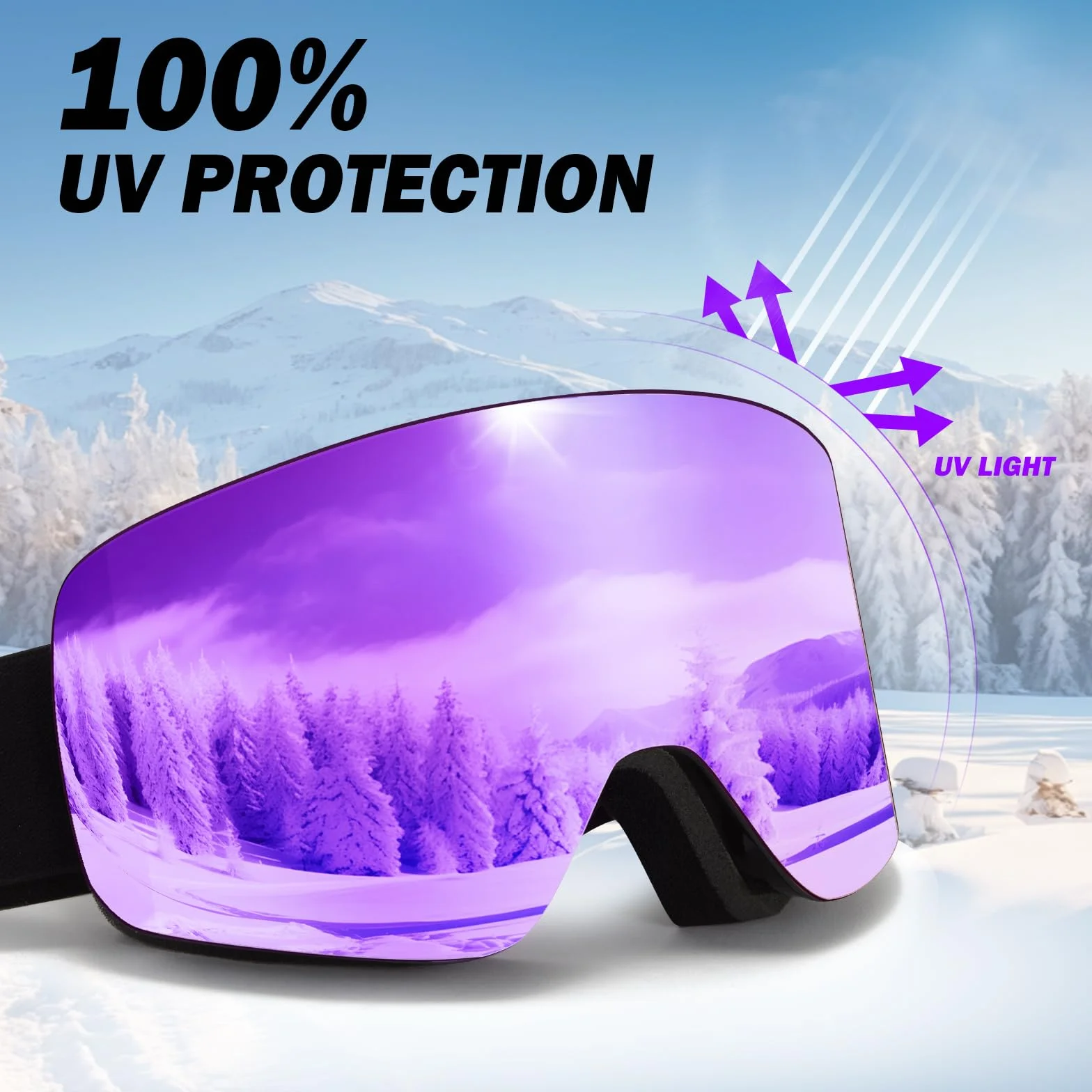 Masque de Ski YH227 OTG Ajustables Anti-UV Anti-Buée Lunettes de Snowboard pour Hommes Femmes
