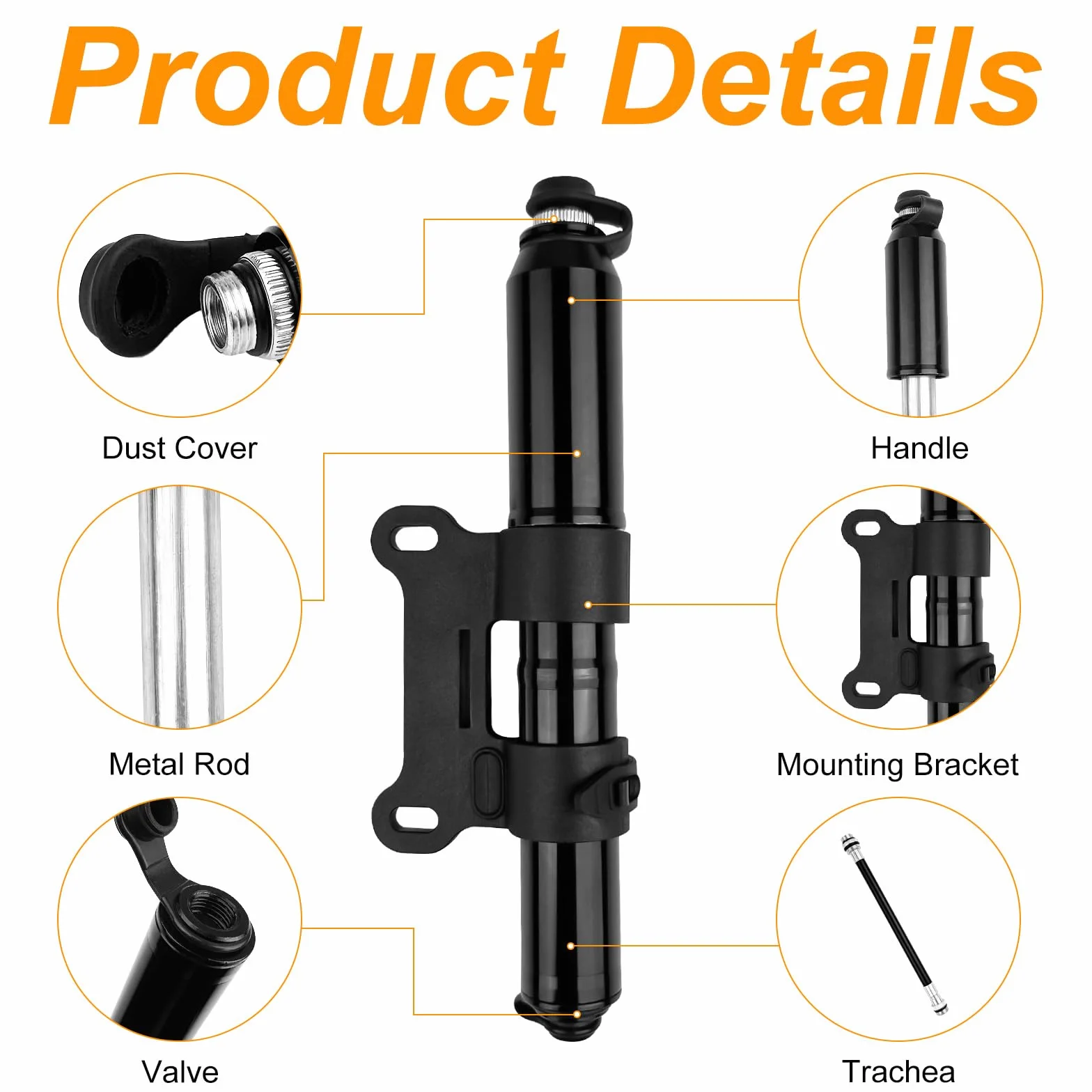 Mini Pompe à Vélo 120 PSI, Compatible Presta et Schrader, Support Fixation, pour Vélo Route VTT