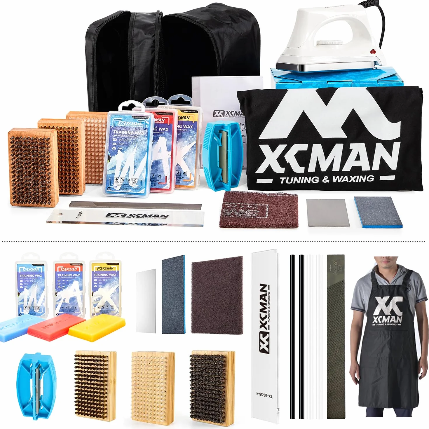 XCMAN Kit Complet d’accordage et de fartage pour Skis, Snowboard avec Fer à Farter