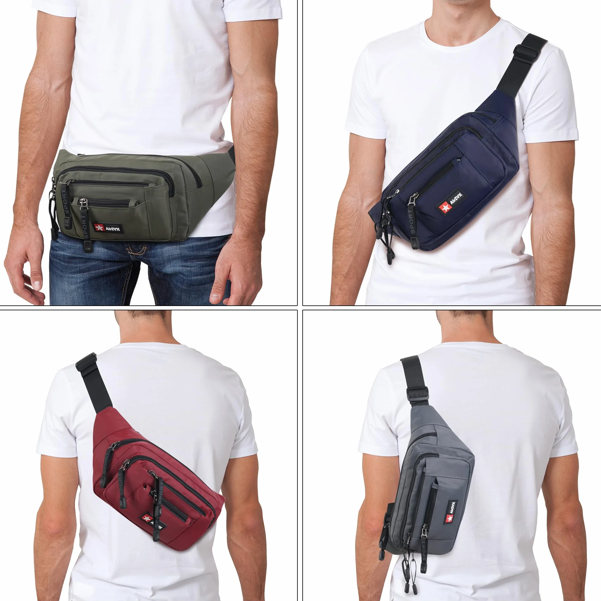 Sac Banane Imperméable Homme Femme Ceinture de Voyage Sport Pochette de Sécurité 6 Poches