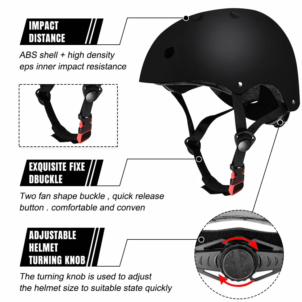 Mizikuu Protection Roller Enfant 7 en 1 Casque Vélo Kit Réglables Coudières Genouillère Protège Poignets pour 3-7 Ans Skateboard BMX Patin à Glace Noir