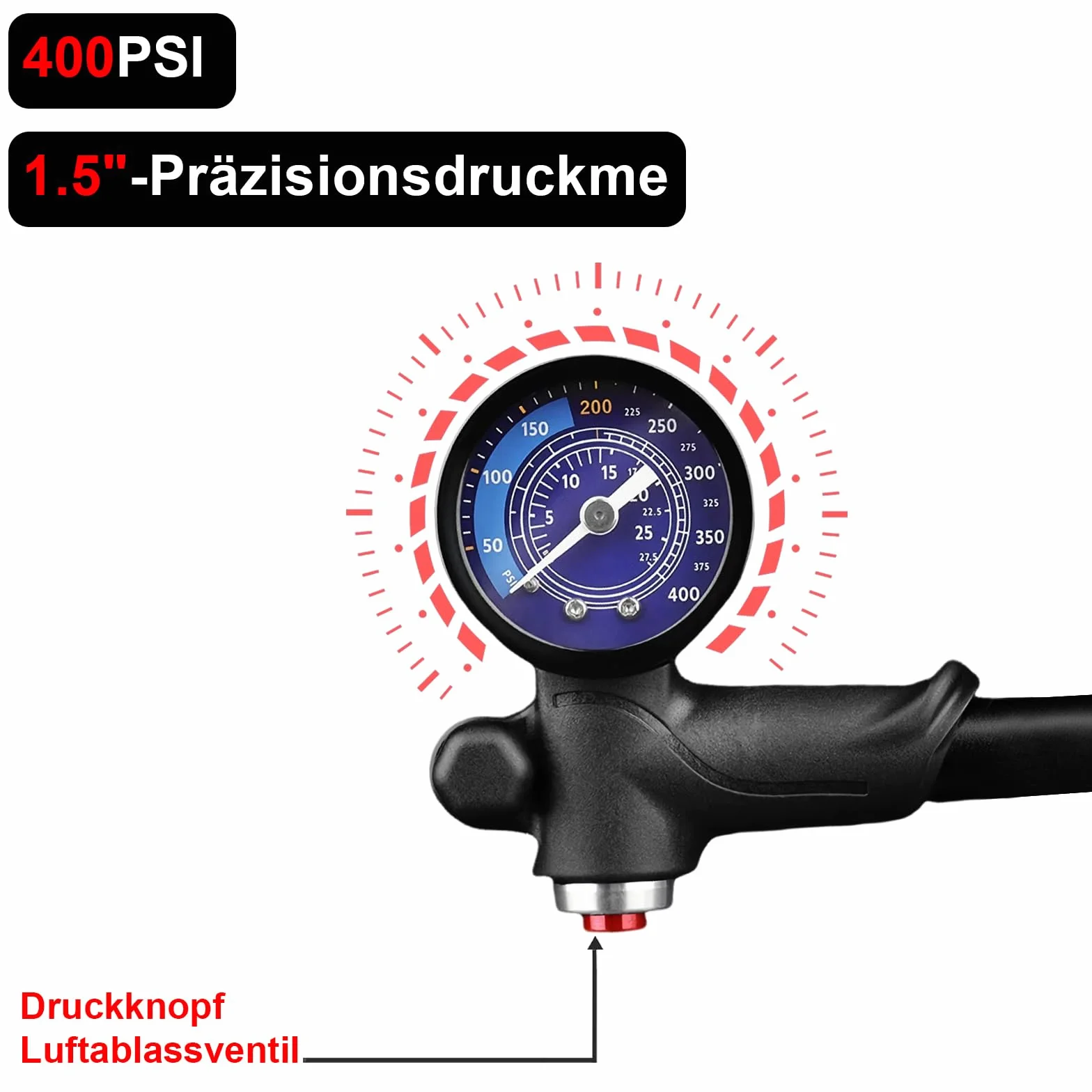 Pompe à amortisseur de vélo haute pression 400 PSI 3 en 1 avec manomètre