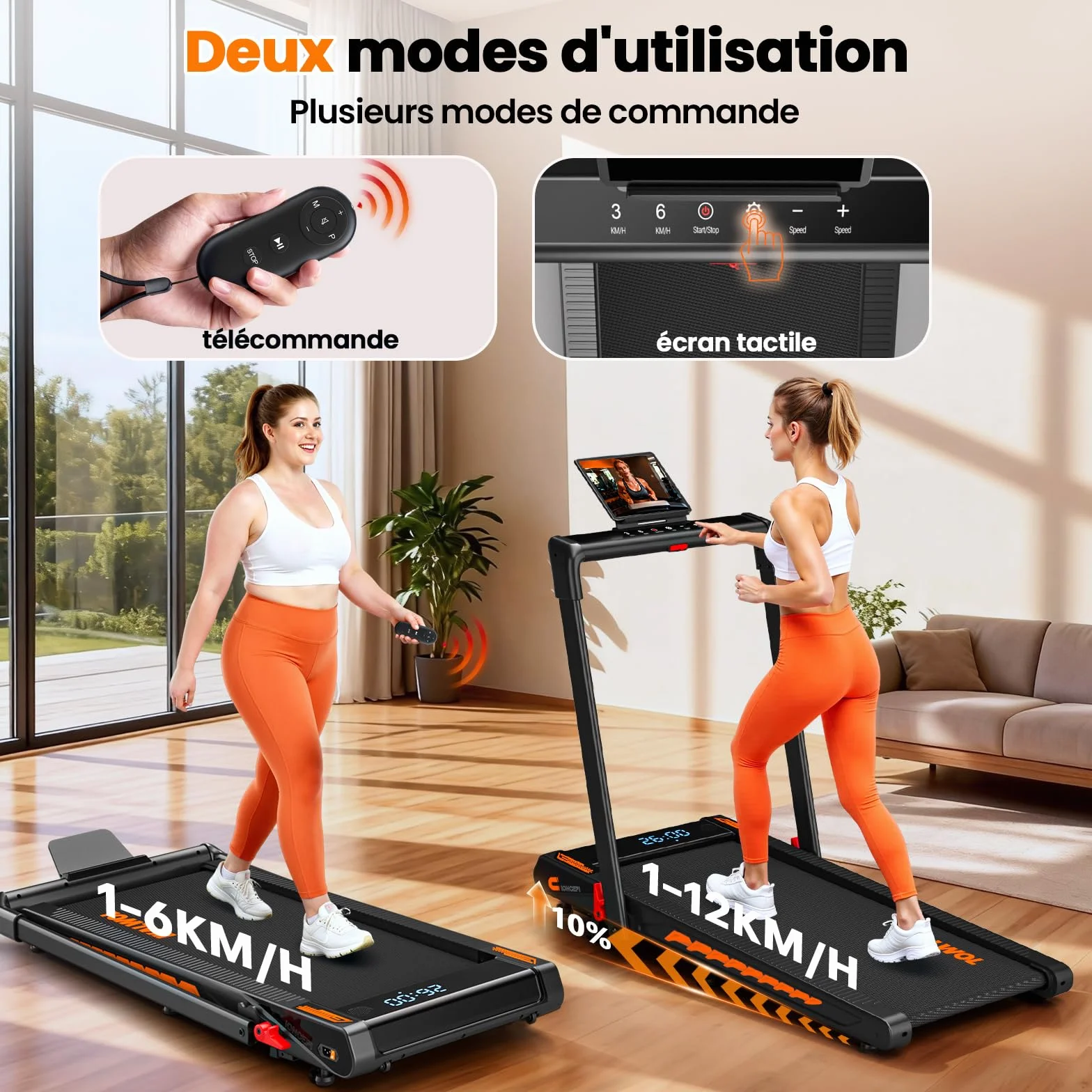 Tapis de Course 6 en 1 Pliable avec Enceinte Bluetooth, Moteur 3,0 CV, 12 KM/H, Charge 160 kg