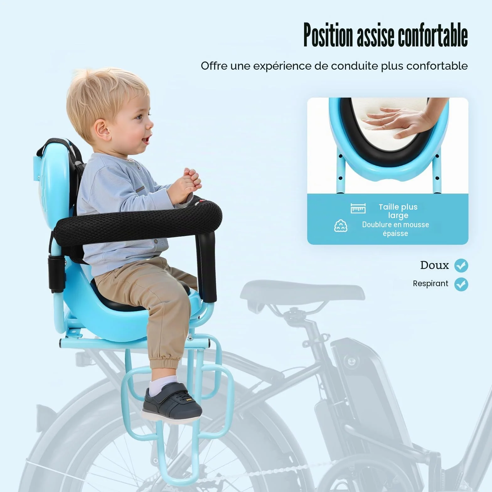 Siège de vélo enfant avec pédale et barre de sécurité arrière 6 mois à 6 ans