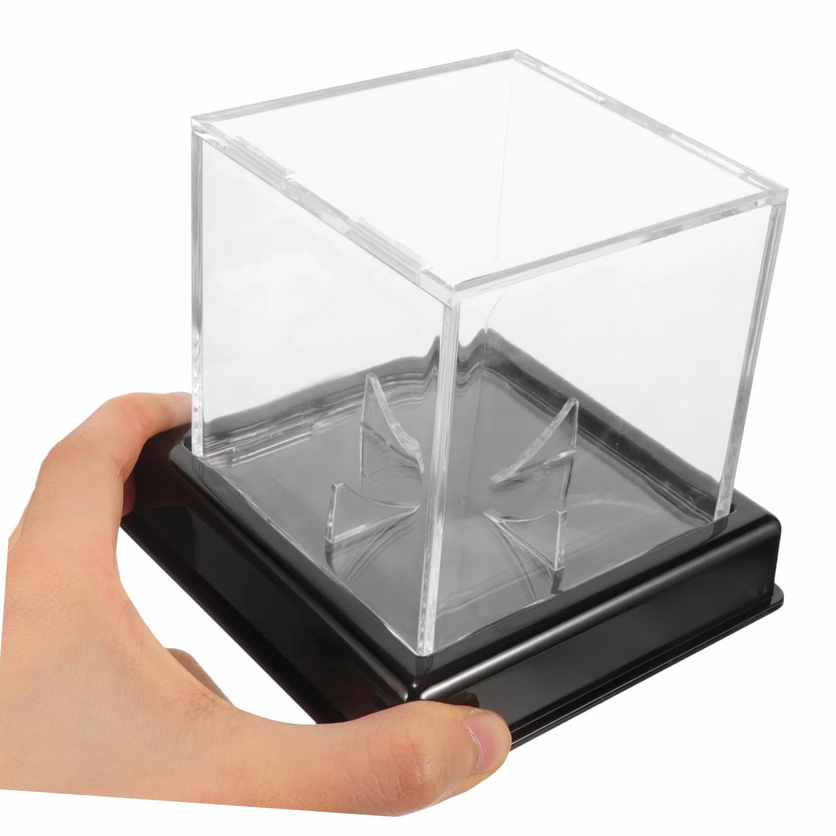 Vitrine Transparente Carrée en Plastique Noir pour Balles de Sport Baseball