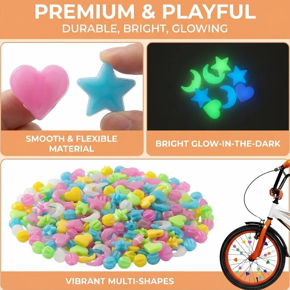 Accessoires Vélo Enfant 144 Pièces, Perles et Réflecteurs Colorés pour Rayons de Vélo