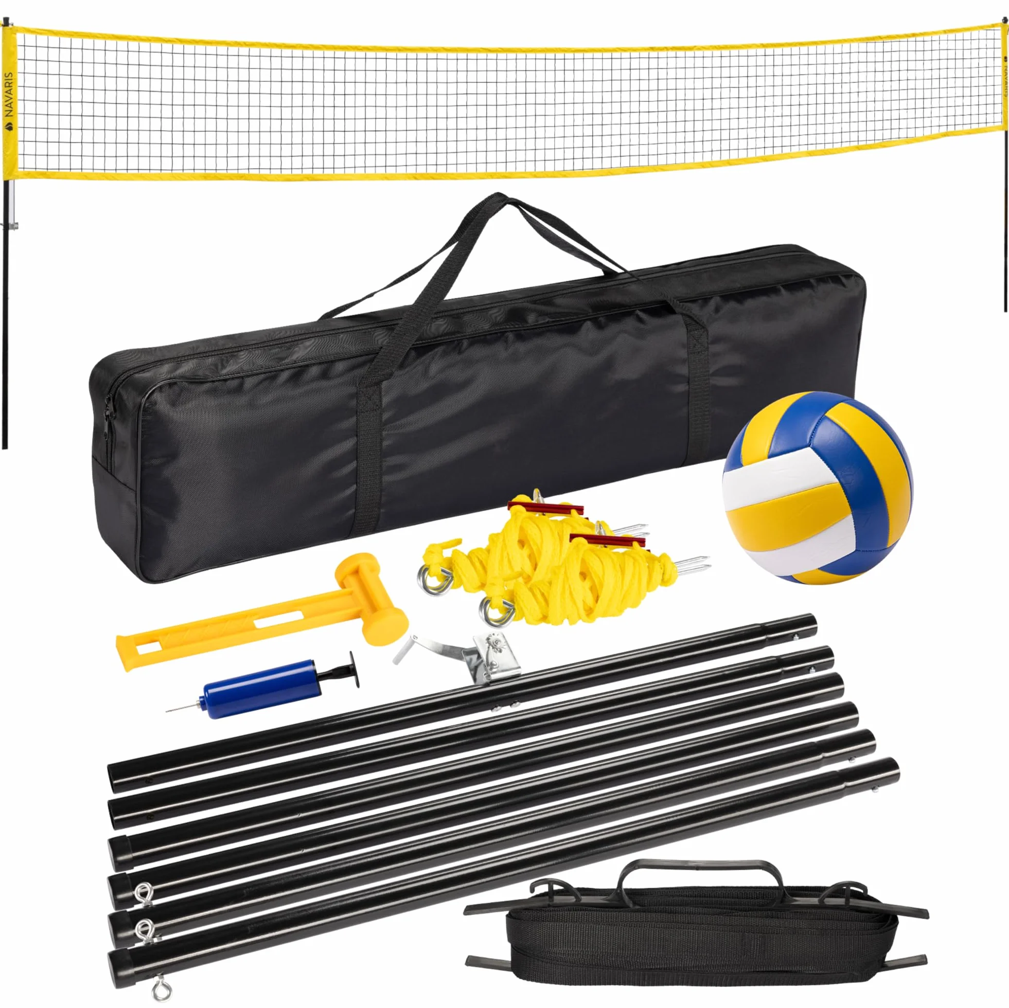 Navaris Filet de Volleyball Extérieur - Set Complet avec Ballon, Poteaux, Pompe, Sac de Transport