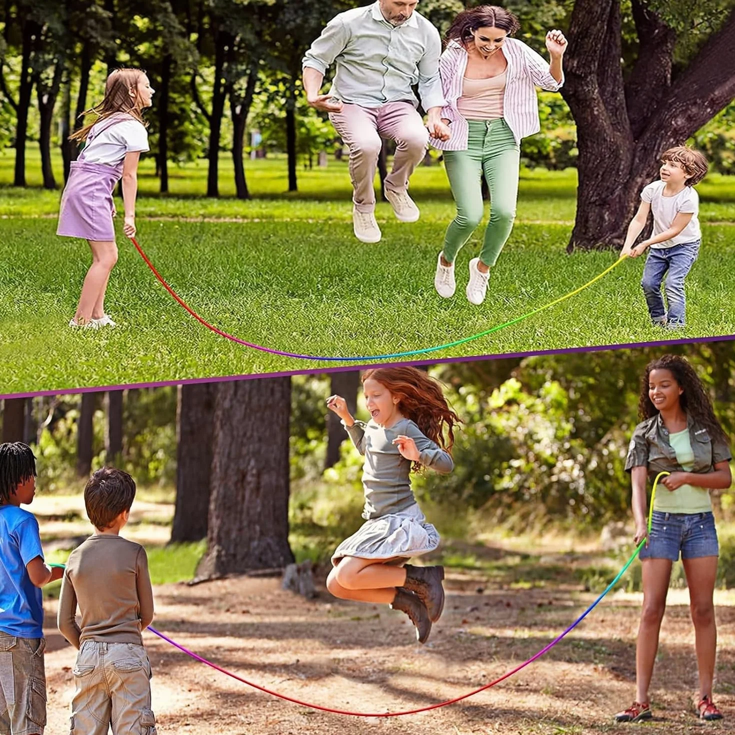Corde à Sauter Arc-en-ciel Réglable avec Poignée en Bois pour Enfants 2.5M