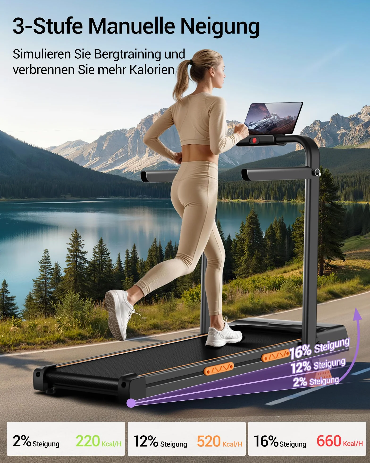 CURSOR Tapis de Course Pliable Inclinable 16%, 10km/h, 3.0 HP, 159KG, Affichage LED, Télécommande