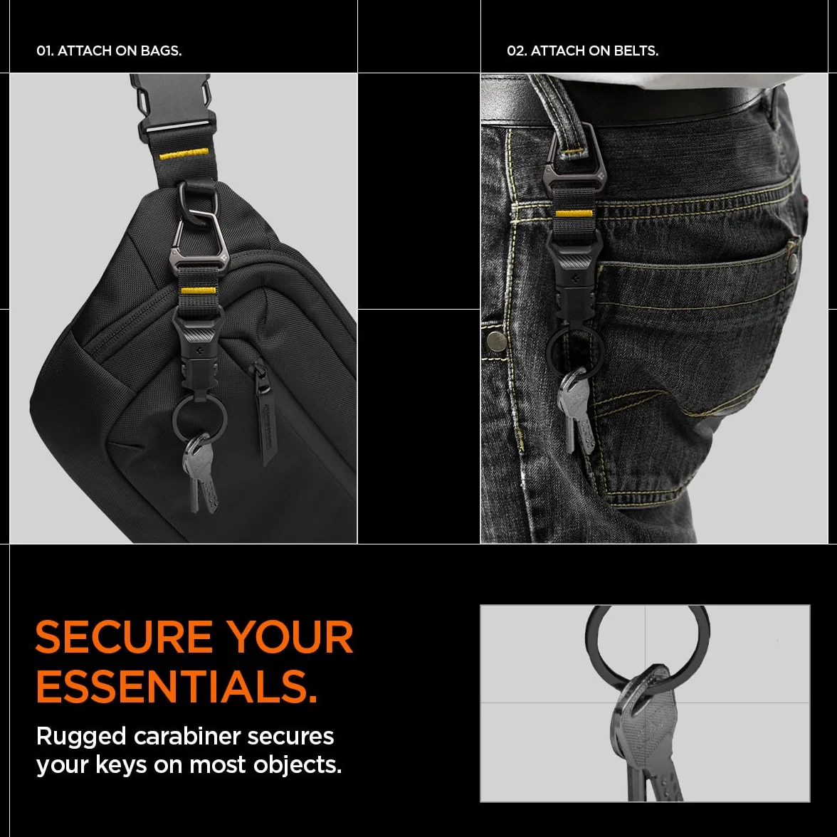 Spigen Life Mousqueton Porte-Clés Magnétique Amovible Organisateur de Clés Noir